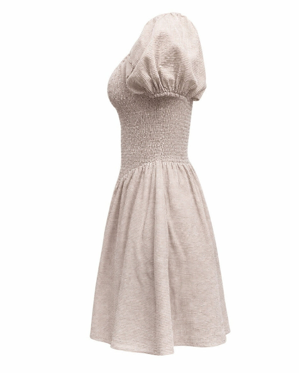 Ramona - Smocked Puff Sleeve Square Neck Dress Tan Gingham