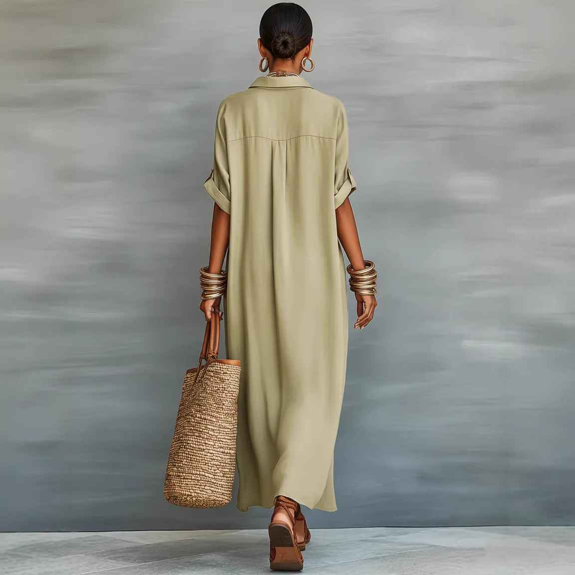 Women's Summer Maxi Shirt Dress – Lapel Collar Button-Up Casual Dress